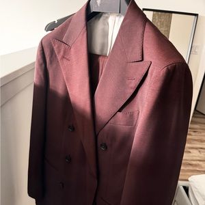 SUITSUPPLY Havana Double Breast Men Suit US 40S Wool Mohair Burgundy 2 Pc slim